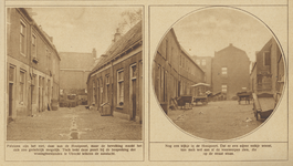870342 Collage van 2 foto's betreffende Wijk C te Utrecht, met twee gezichten in de Hooipoort.
